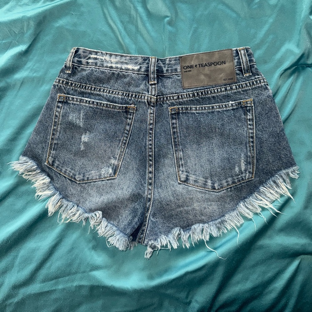 One Teaspoon “The One” Distressed Blue Jean Shorts